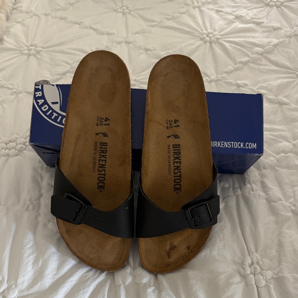 Birkenstock Black Single-Strap Leather Slides